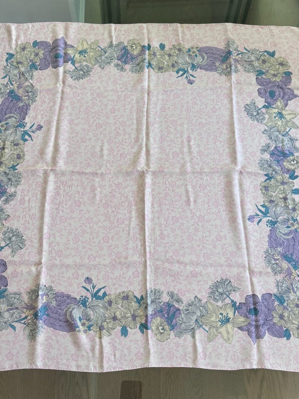 Vintage Japanese Silk Floral Scarf – Soft Pink & Purple, Great Condition - Picture 2 of 6